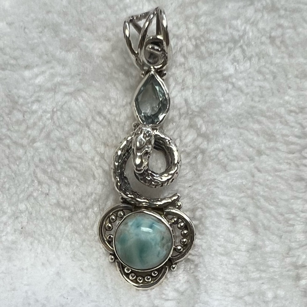 Sterling‎ silver larimar snake pendant